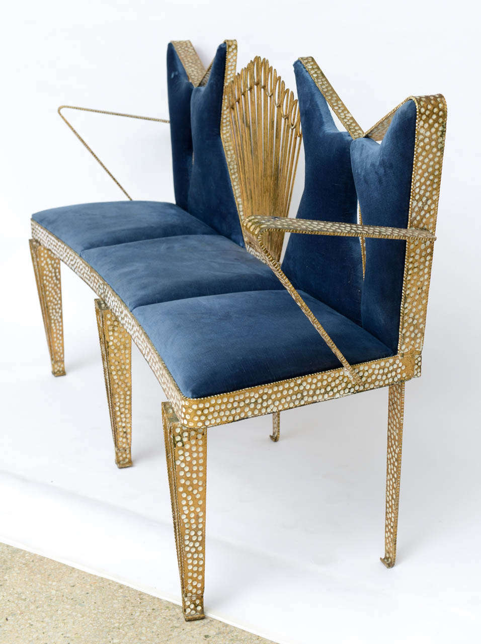 Fine Italian Modern HandHammered Gilt Metal Hall Bench/Settee, Pier