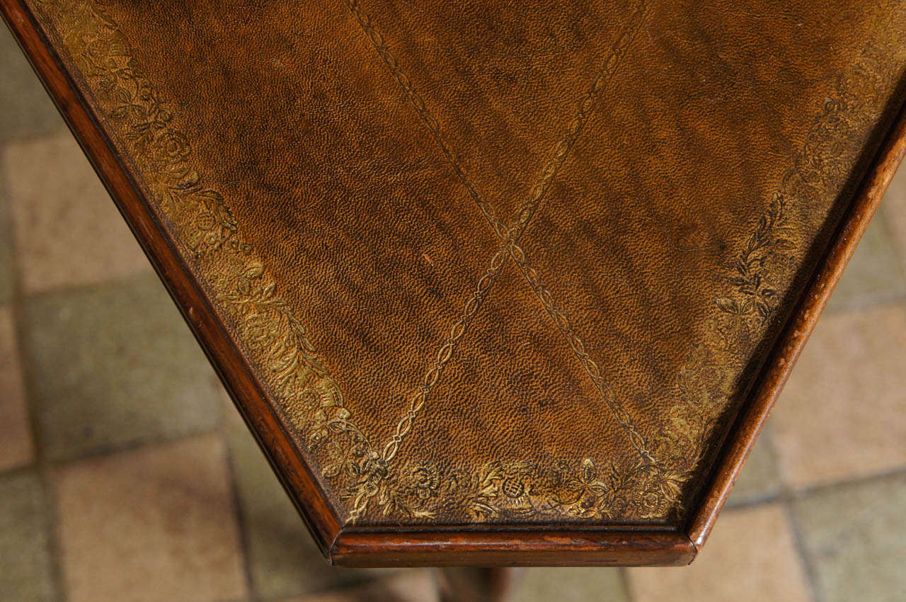 Pair of Walnut  French Louis XV Style Tables with Gilt Tooled Leather Tops 5