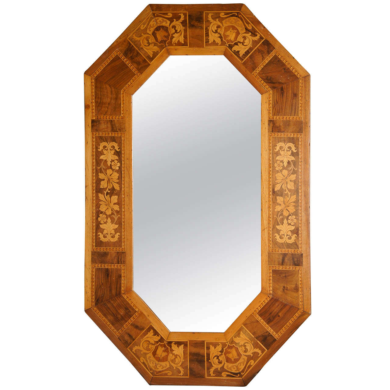 Late 19th Century Continental Walnut and Fruitwood Mirror