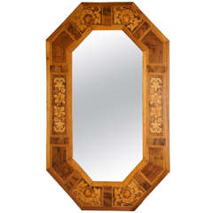 Antique Late 19th Century Continental Walnut and Fruitwood Mirror