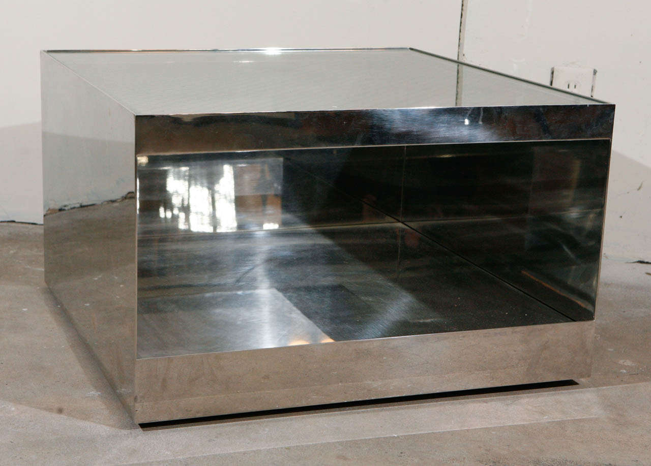 USA: Joe D'urso for Knoll, stainless steel table with safety glass, 1980s.