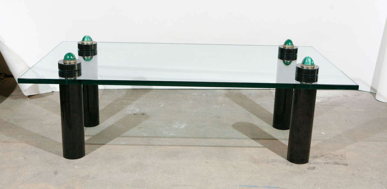 Anthony Redmile coffee table with malachite and patinated metal legs.