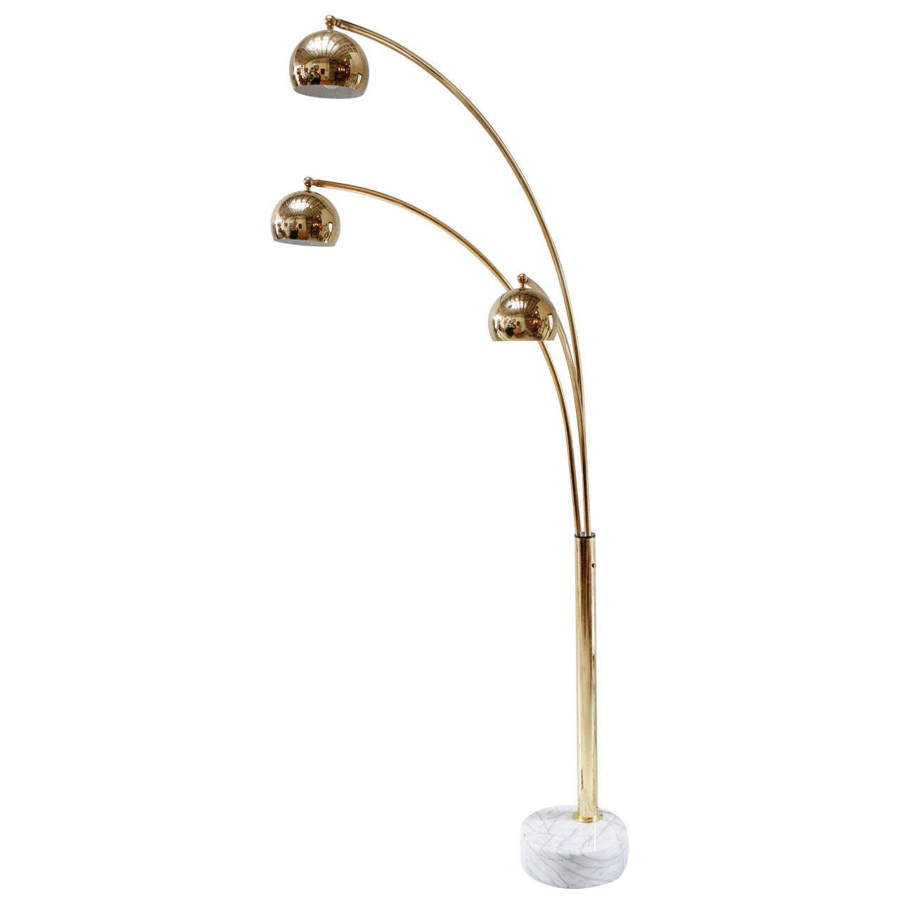 Vintage Brass and Marble Three Arm Arc Floor Lamp