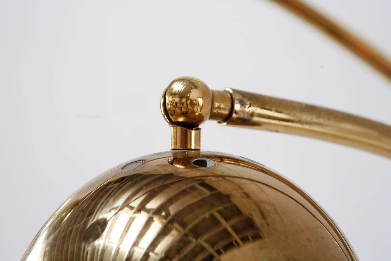 American Vintage Brass and Marble Three Arm Arc Floor Lamp