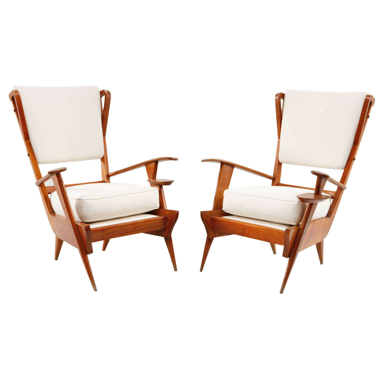 Pair of Italian Teak Viewing Chairs with Cup Holder