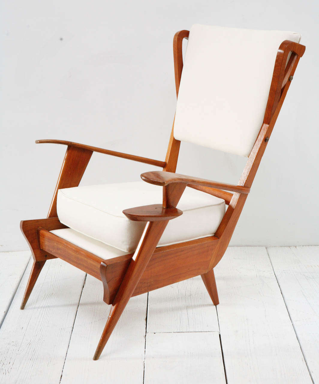 Mid-20th Century Pair of Italian Teak Viewing Chairs with Cup Holder