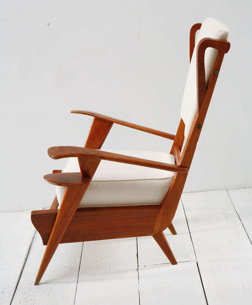 Pair of Italian Teak Viewing Chairs with Cup Holder 1