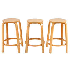 Set of Three Alvar Aalto Birch Counter Stools