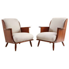 Mid-Century Teak and Linen Arm Chairs