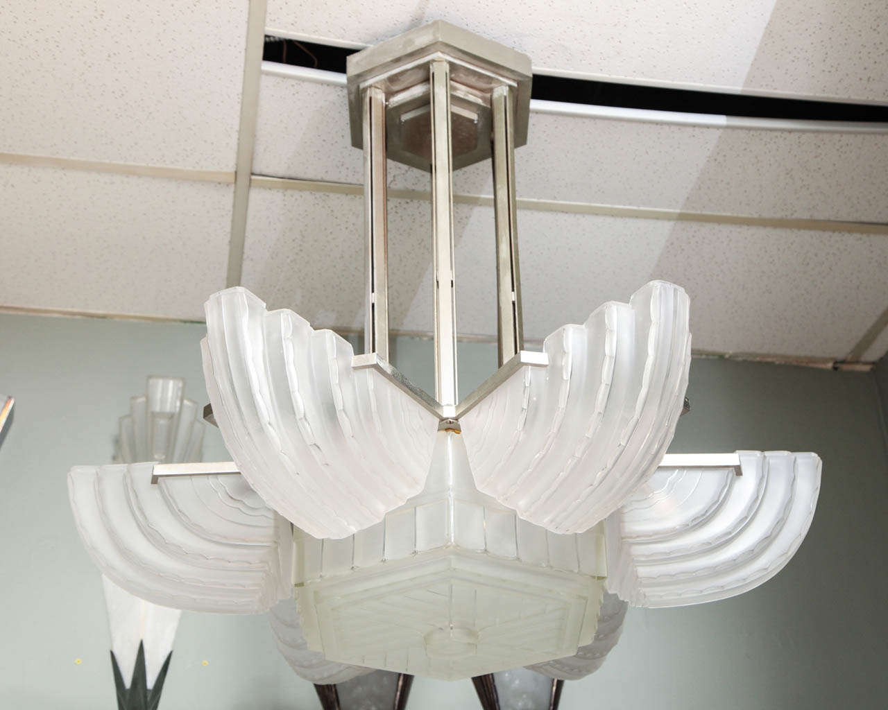 Glass Large and Important Art Deco Chandelier by Sabino For Sale