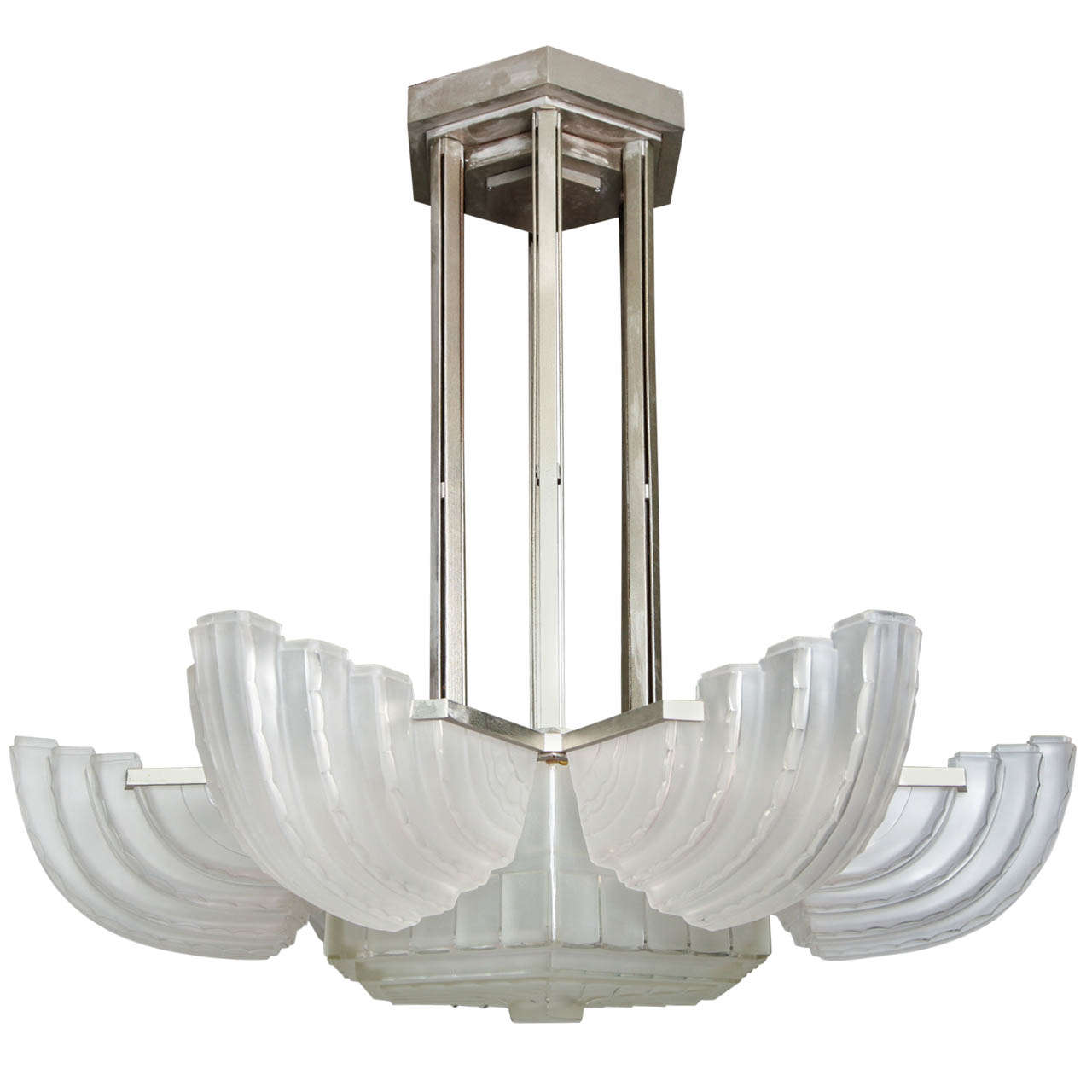 Large and Important Art Deco Chandelier by Sabino For Sale