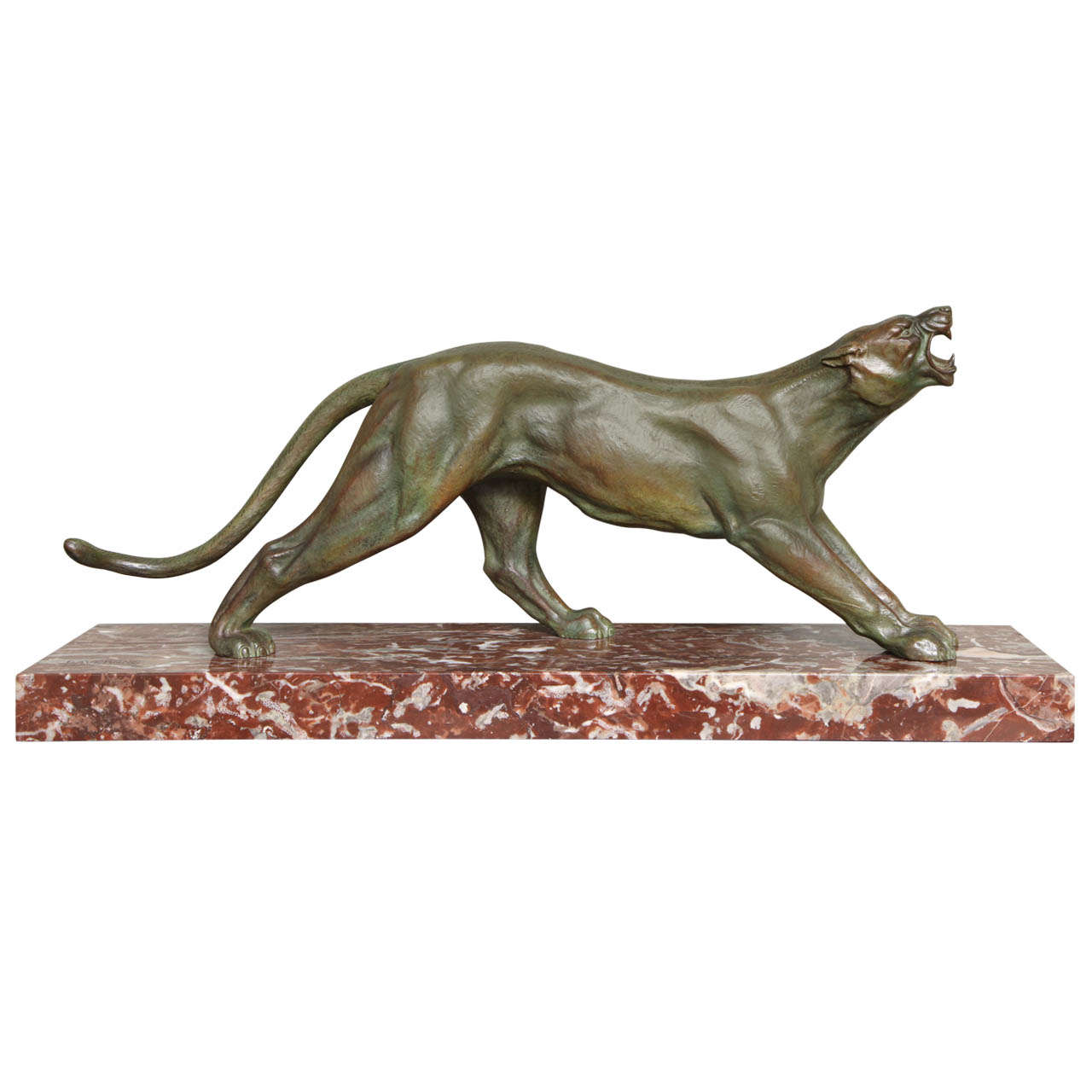 Art Deco Bronze Panther by J. Davergne For Sale