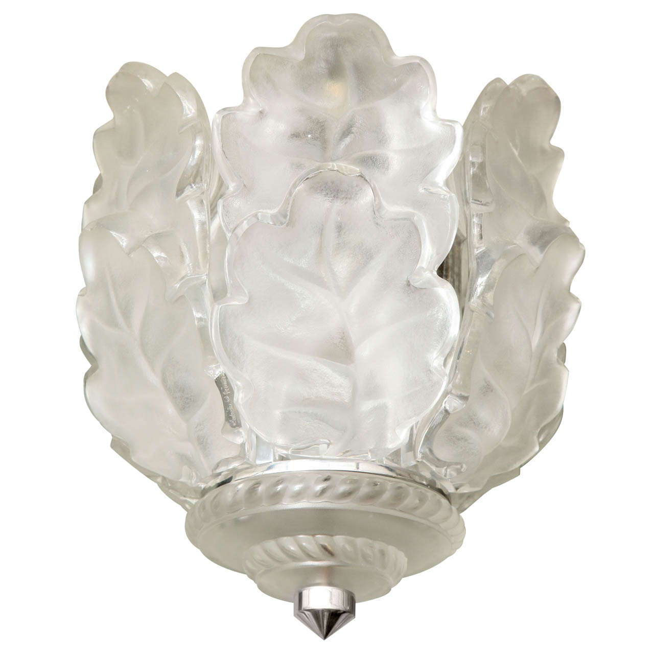 Lalique Ceiling Fixture "Chene"  (Pair Available)