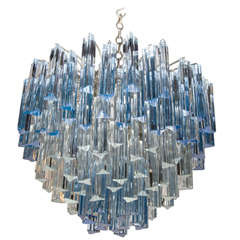 Rare Murano Chandelier with Clear and Gradient Blue Crystal Prisms by Venini for Camer