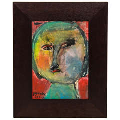 Abstract Painting "Boy" Oil on Canvas in Custom Wood Frame