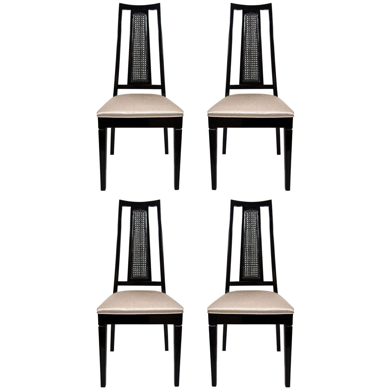 Set/ 4 Mid-Century Modern Cane Back Dining Chairs Attributed to John Stuart