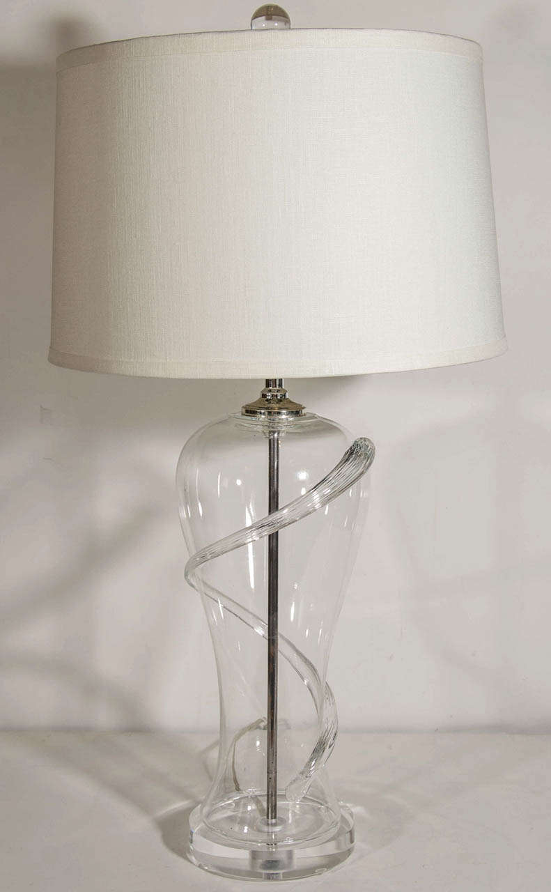 Modernist Glass Urn Lamp with Blown Glass Swirl Detail