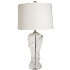 Modernist Glass Urn Lamp with Blown Glass Swirl Detail