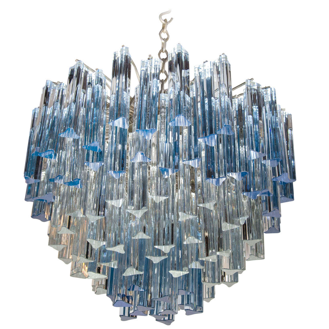 Rare Murano Chandelier with Clear and Gradient Blue Crystal Prisms by