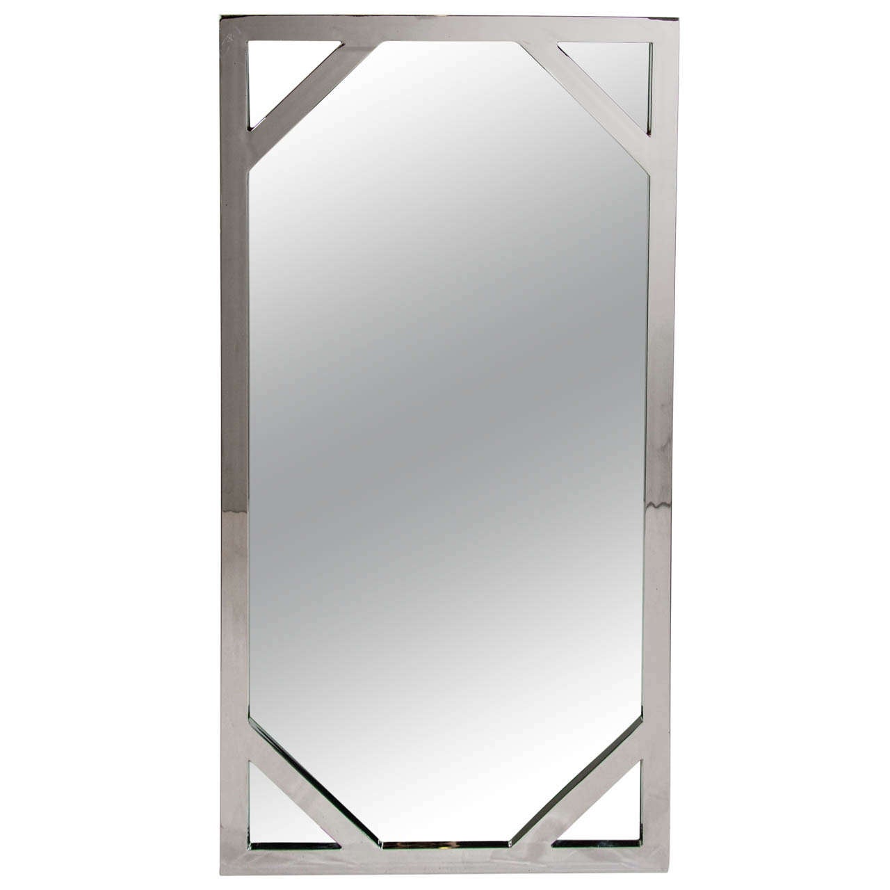 MidCentury Modern Polished Chrome Tall Mirror with Chamfered Corner