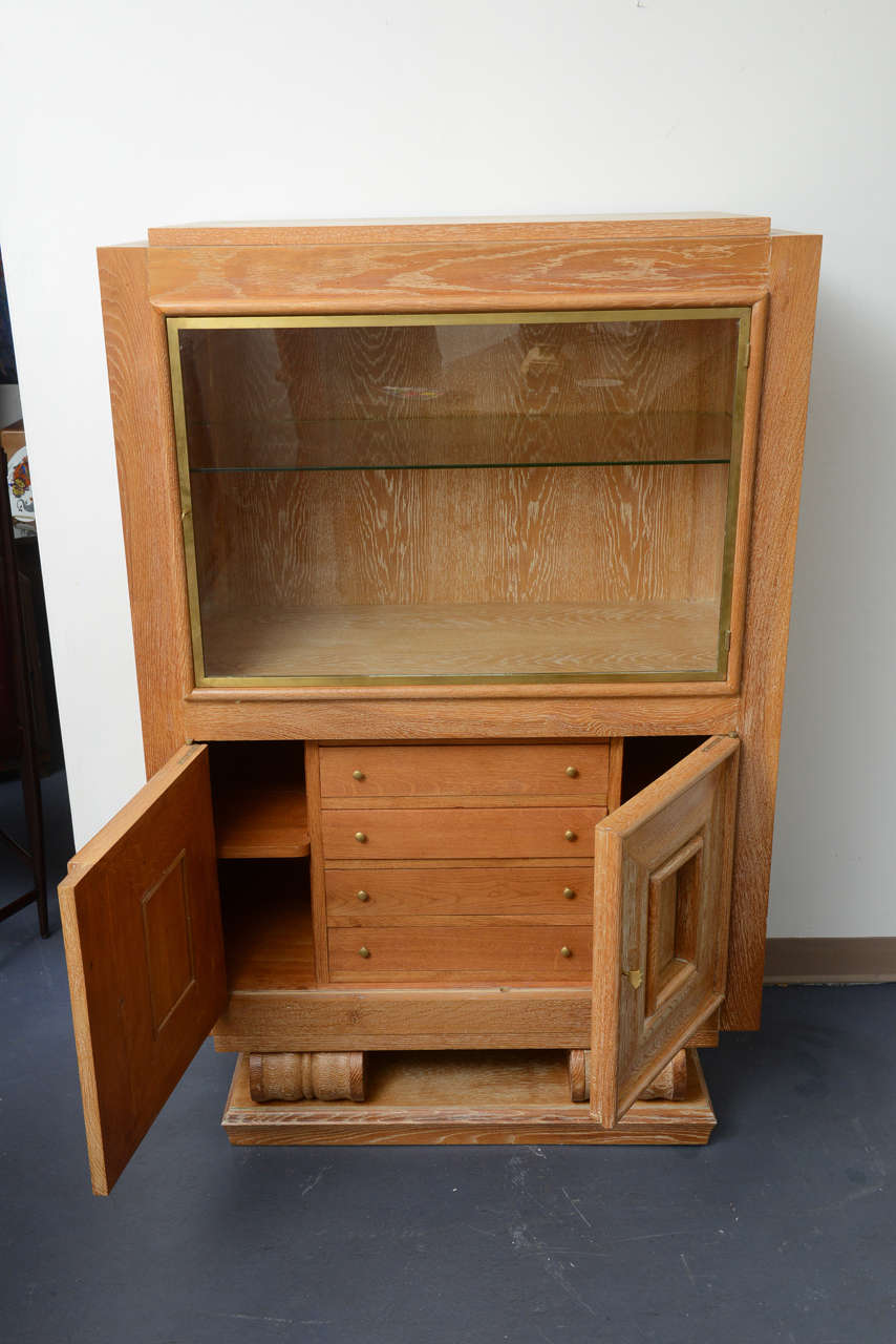 Art Deco illuminated Cerused Oak Display Cabinet Attributed to JC Moreux For Sale 2