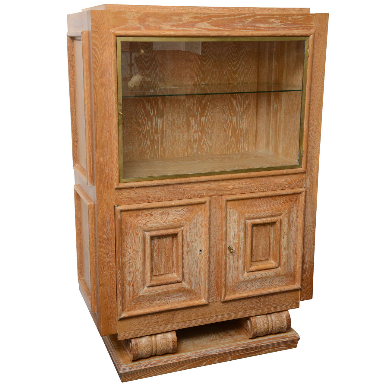 Art Deco illuminated Cerused Oak Display Cabinet Attributed to JC Moreux For Sale