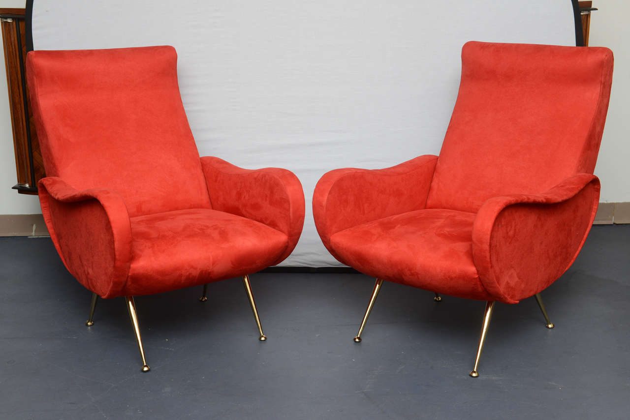 Mid-Century Modern Midcentury Marco Zanusso Style Red Lounge Chairs