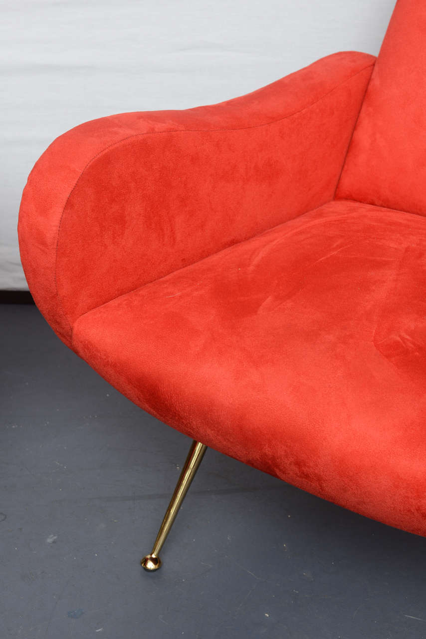 Italian Midcentury Marco Zanusso Style Red Lounge Chairs
