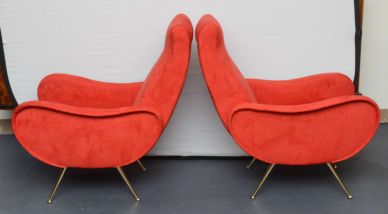 Mid-20th Century Midcentury Marco Zanusso Style Red Lounge Chairs