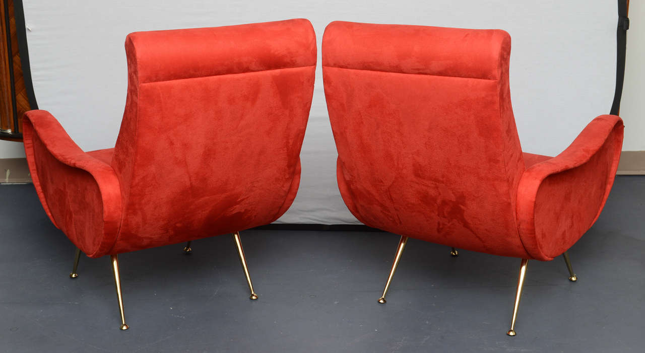 Midcentury Marco Zanusso Style Red Lounge Chairs 2