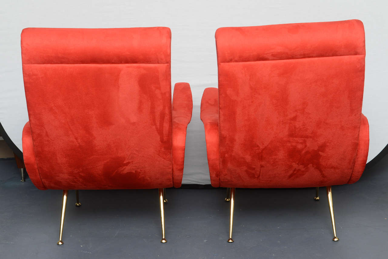 Midcentury Marco Zanusso Style Red Lounge Chairs 3