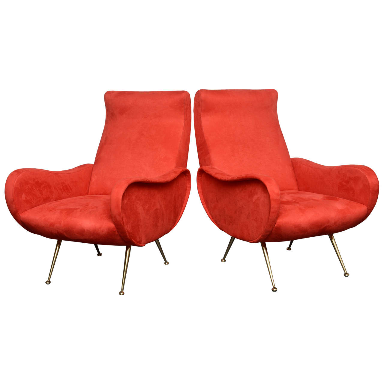 Midcentury Marco Zanusso Style Red Lounge Chairs