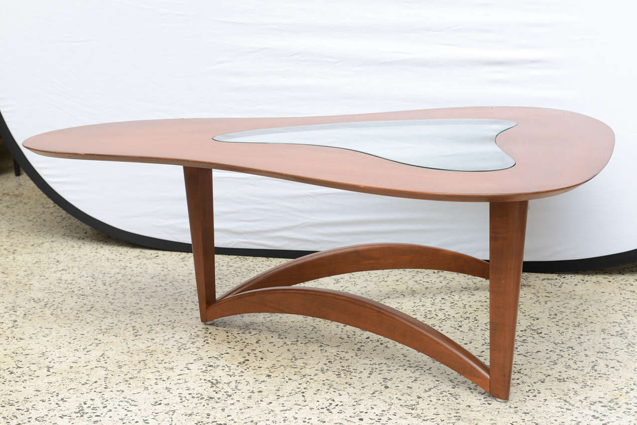 Mid-Century Modern MCM Freeform Coffee Table with Glass Insert, 1960s USA