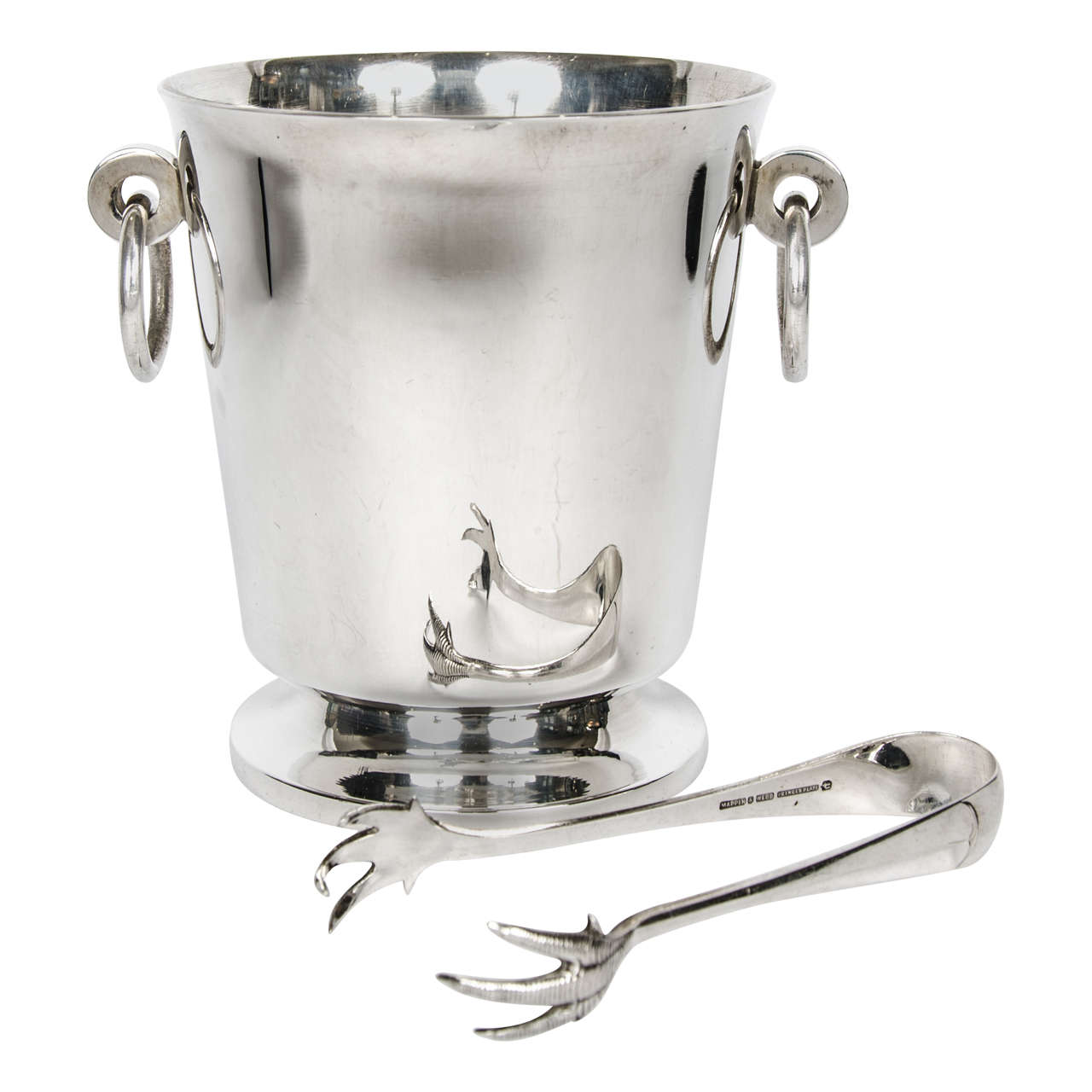 Silver Plate Ice Bucket and Tongs For Sale