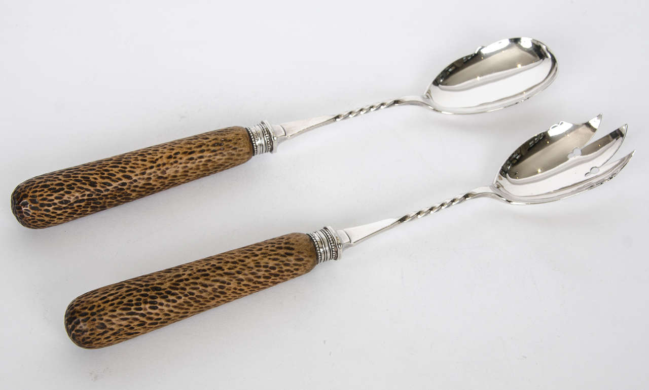 Silver Plate and Bone Salad Servers