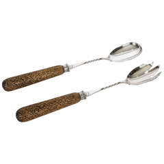 Silver Plate and Bone Salad Servers