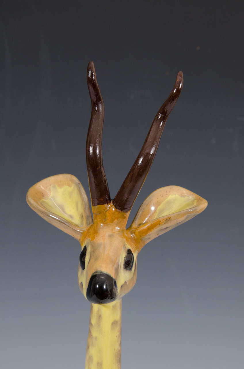 Swedish A Midcentury Ceramic Sculpture of a Seated Antelope