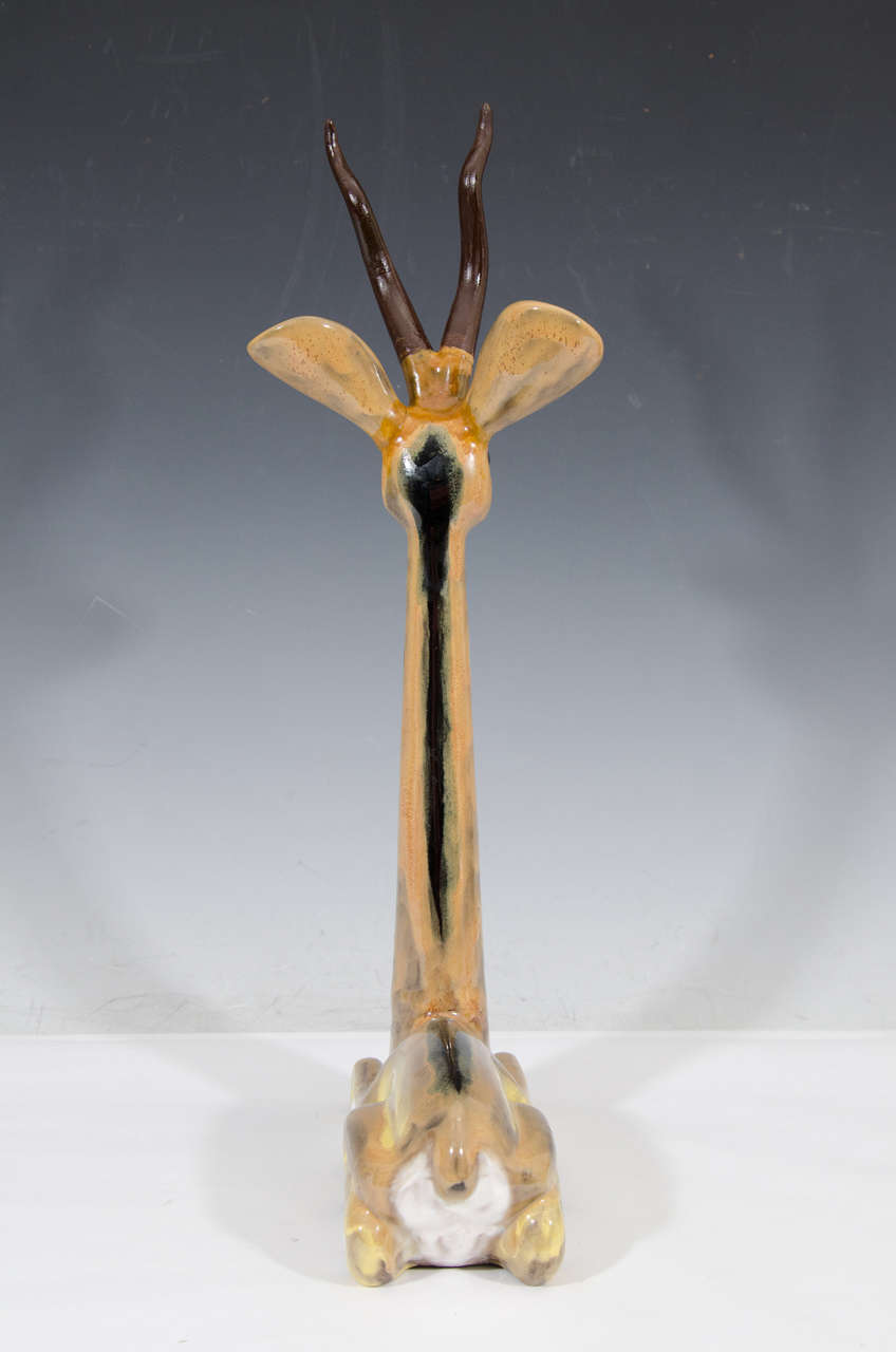 20th Century A Midcentury Ceramic Sculpture of a Seated Antelope