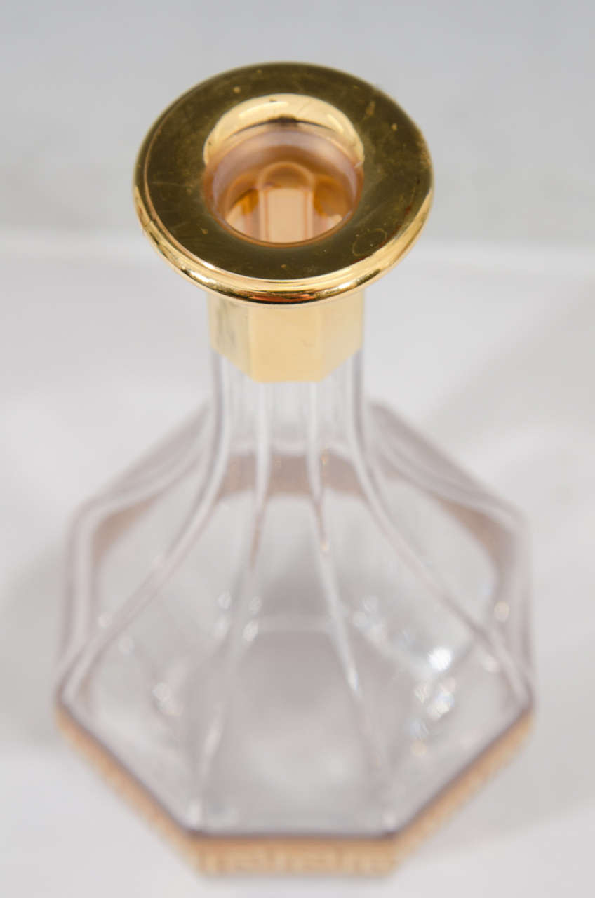 Hollywood Regency Italian Crystal Liquor Decanter with Gold Greek Key Design