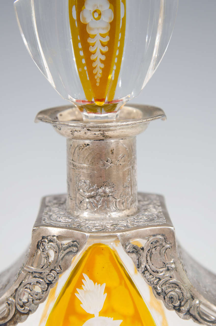 A Vintage Crystal and Amber Color Decanter with Silver Overlay 4