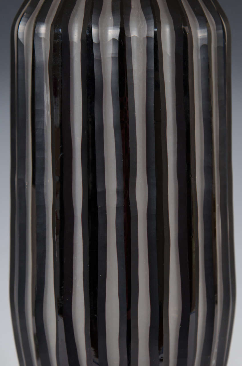 A Contemporary Pair of Art Glass Lamps with Black Stripe Design 1