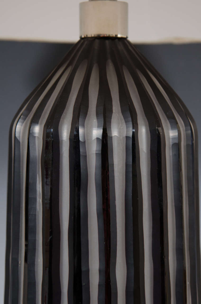 A Contemporary Pair of Art Glass Lamps with Black Stripe Design 2