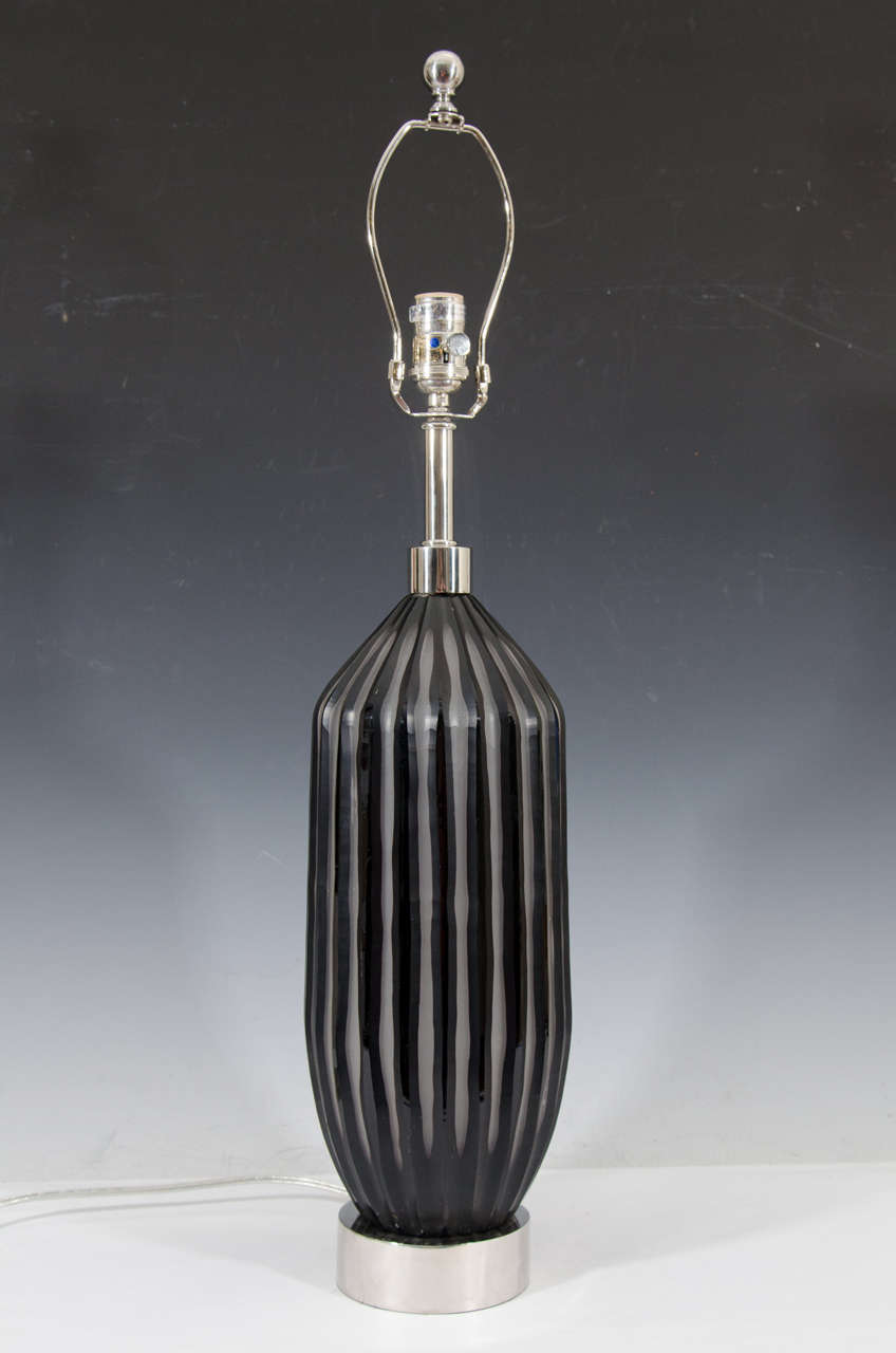 A Contemporary Pair of Art Glass Lamps with Black Stripe Design 3