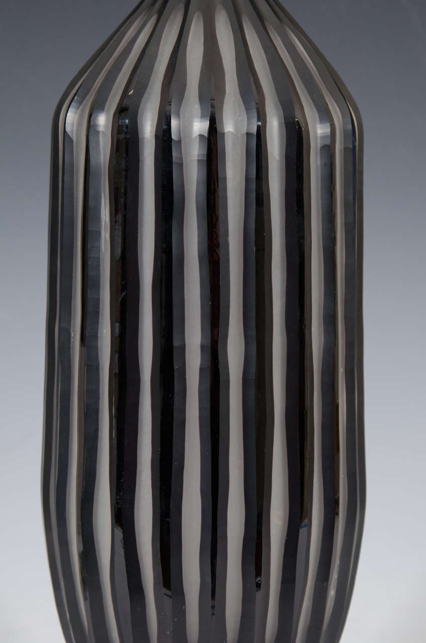 A Contemporary Pair of Art Glass Lamps with Black Stripe Design 4