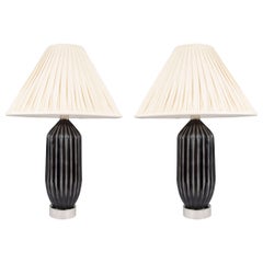 A Contemporary Pair of Art Glass Lamps with Black Stripe Design