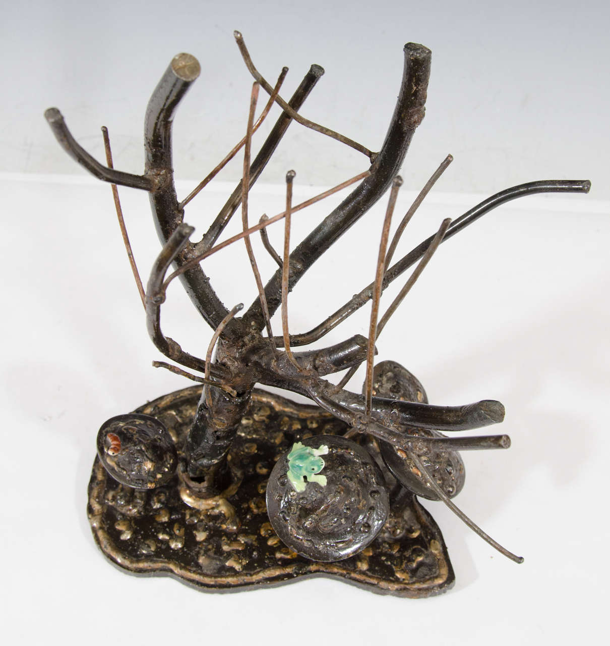 Vintage Sculpture of a Frog Perched on a Mushroom under a Tree 3