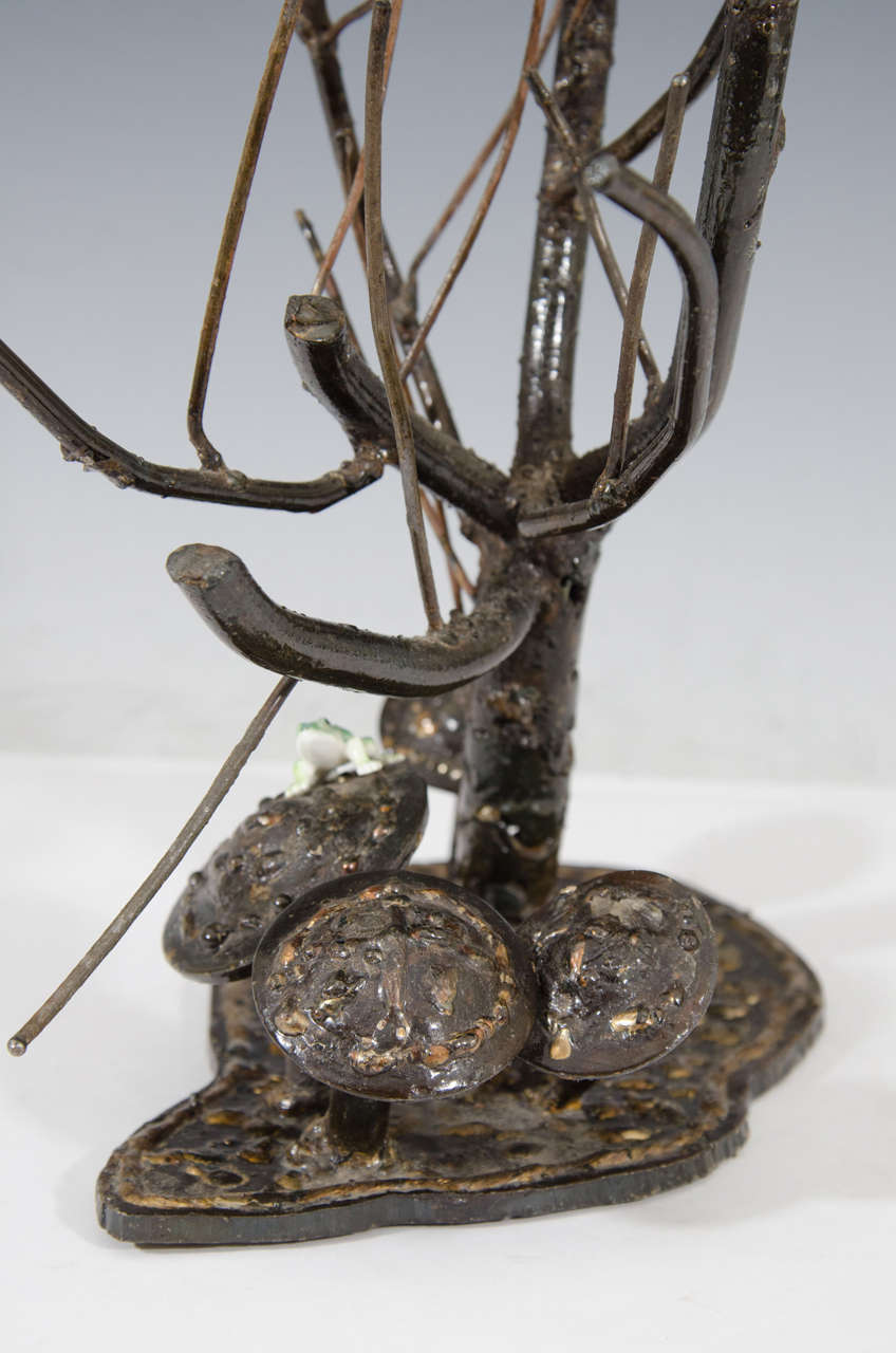 Vintage Sculpture of a Frog Perched on a Mushroom under a Tree 4