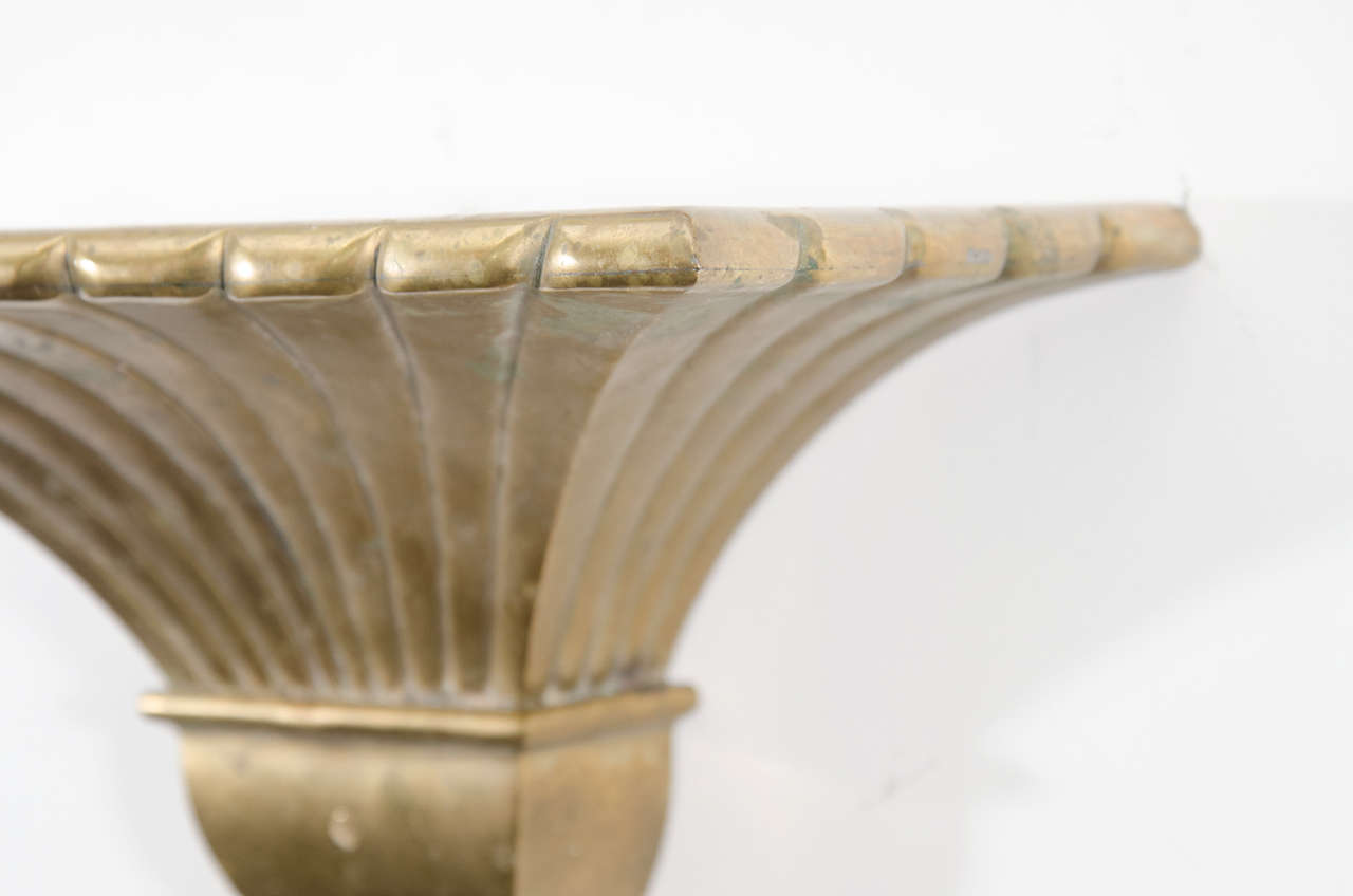 Mid-Century Modern Midcentury Pair of Brass Fluted Sconces in the Manner of Chapman For Sale