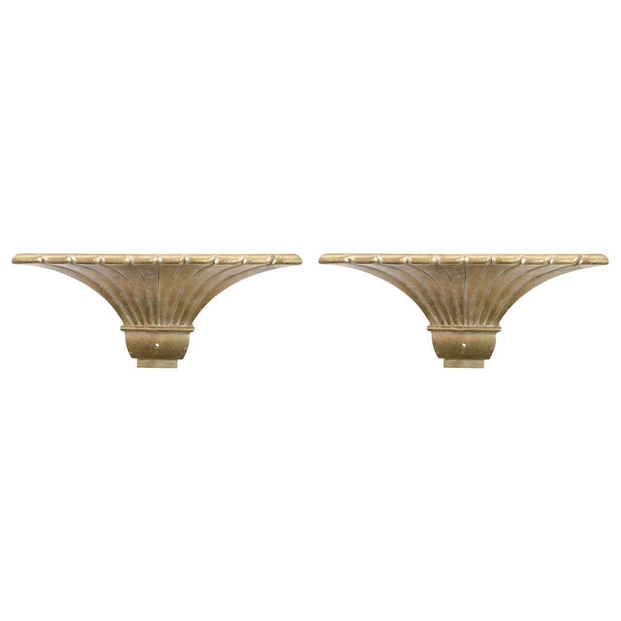 Midcentury Pair of Brass Fluted Sconces in the Manner of Chapman