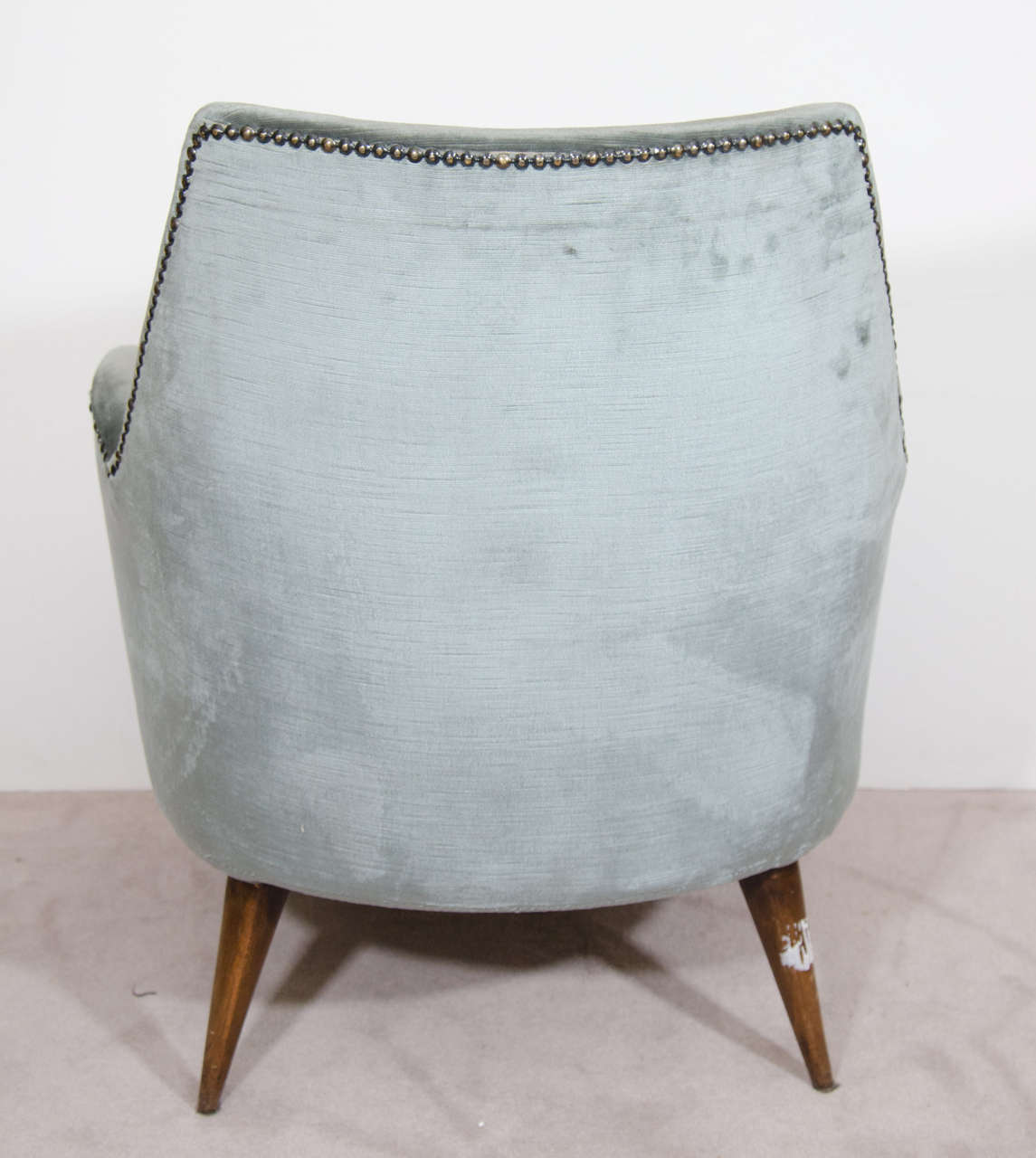 Textile Midcentury Pair of Aqua Armchairs with Nailhead Detail